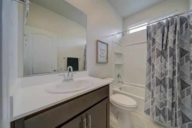 1108 Hiramatsu Ln, Winters, CA 95694 - bathroom featuring vanity, toilet, tile patterned floors, and shower / bath combination with curtain