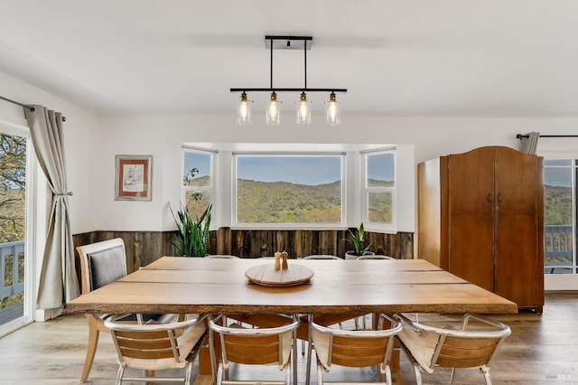 dining space featuring light wood-type flooring