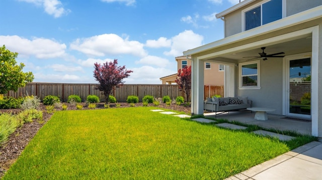 1096 Fiano Pl, Manteca, CA 95337 - view of yard with ceiling fan, a patio area, and an outdoor hangout area