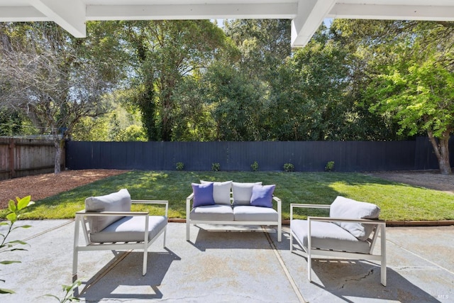 view of patio / terrace featuring outdoor lounge area and a fenced backyard