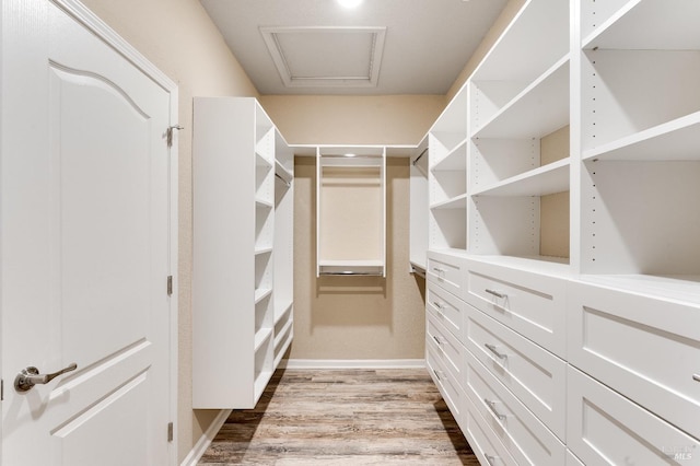 8568 Pinehollow Cir, Discovery Bay, CA 94505 - walk in closet featuring light wood-type flooring and attic access