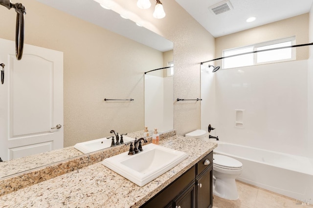 8568 Pinehollow Cir, Discovery Bay, CA 94505 - bathroom with toilet, vanity, shower / bath combination, and tile patterned flooring