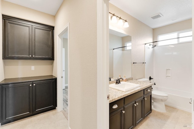 8568 Pinehollow Cir, Discovery Bay, CA 94505 - bathroom with vanity, tile patterned floors, toilet, and tub / shower combination