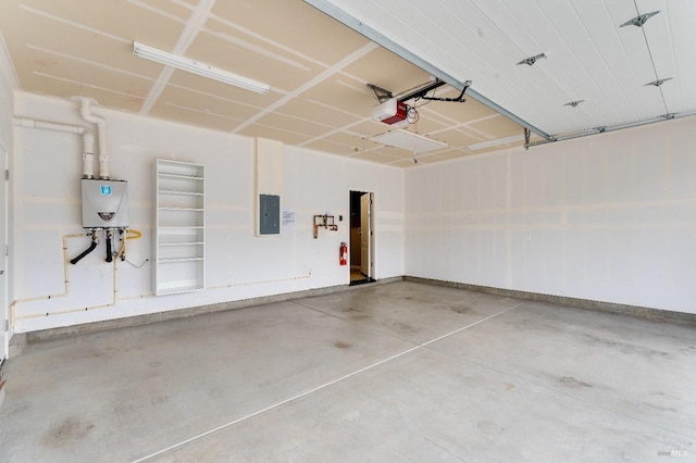 8568 Pinehollow Cir, Discovery Bay, CA 94505 - garage with electric panel, a garage door opener, tankless water heater, and baseboards