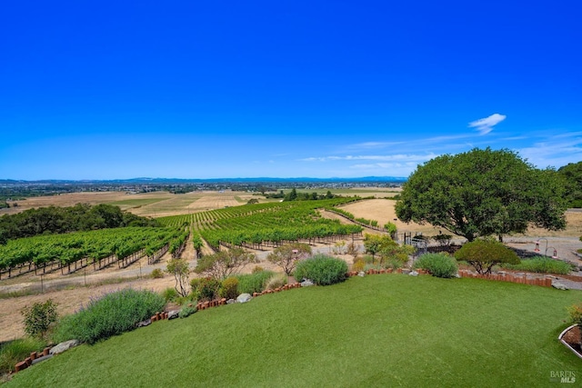 view of property's community featuring a lawn and a rural view