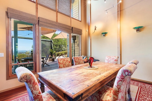 dining room featuring baseboards, a wealth of natural light, and wood finished floors