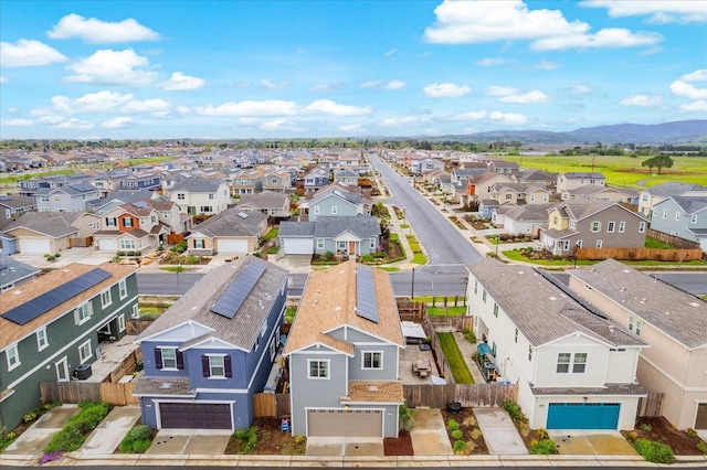 bird's eye view featuring a residential view and a mountain view