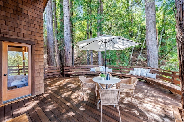 70 Black Log Rd, Kentfield, CA 94904 - wooden terrace with a wooded view and outdoor dining area