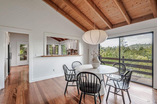 70 Black Log Rd, Kentfield, CA 94904 - dining room featuring wood-type flooring, baseboards, wooden ceiling, and wood walls
