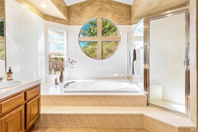 2909 Quail Hollow Dr, Fairfield, CA 94534 - full bathroom featuring a garden tub, a shower stall, and vanity