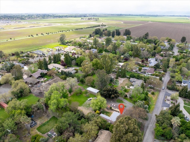 aerial view featuring a rural view and a residential view