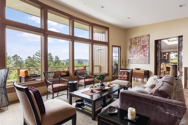 living room with recessed lighting
