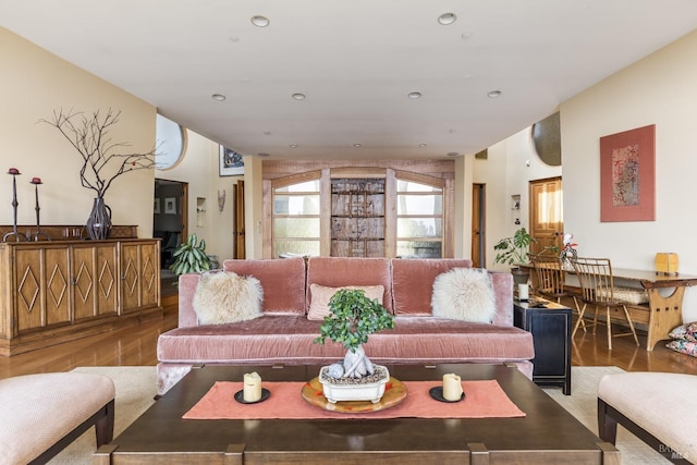 living room featuring wood finished floors and recessed lighting