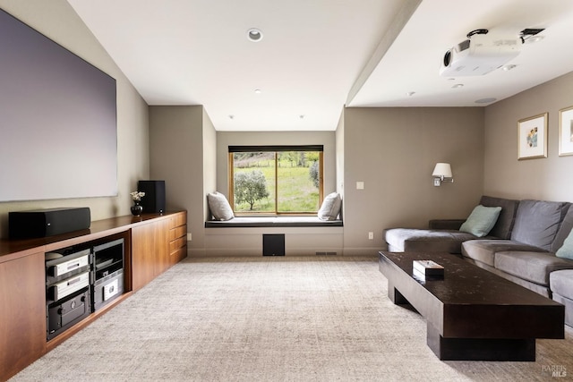 carpeted living room featuring visible vents