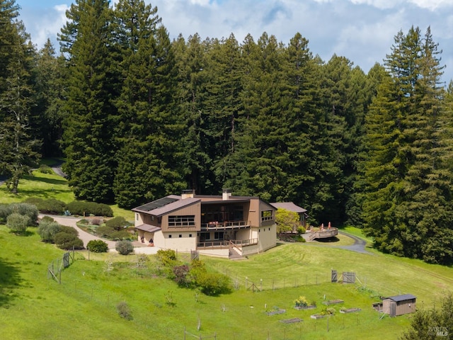 aerial view with a forest view