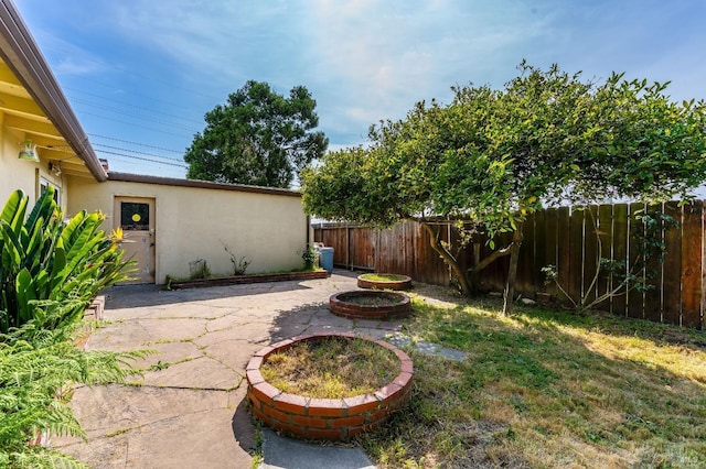 view of yard featuring a fenced backyard and a patio area