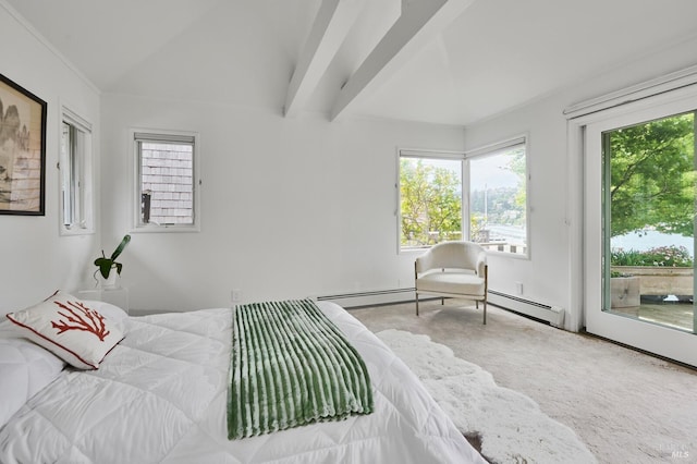 2 Beach Rd, Belvedere, CA 94920 - bedroom featuring access to outside, baseboard heating, and lofted ceiling
