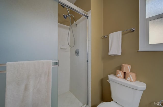 full bathroom featuring toilet and a shower stall