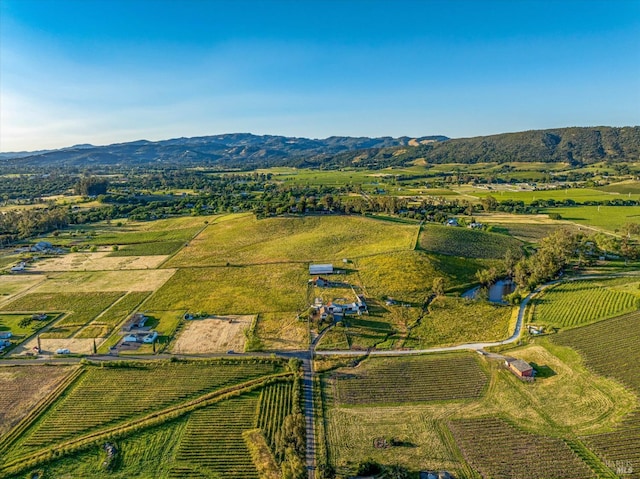 bird's eye view with a mountain view and a rural view