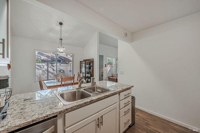6482 Meadow Pines Ave, Rohnert Park, CA 94928 - kitchen with a sink, pendant lighting, stainless steel dishwasher, baseboards, and dark wood-type flooring