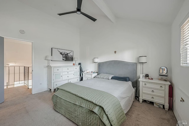 6482 Meadow Pines Ave, Rohnert Park, CA 94928 - bedroom with a ceiling fan, light carpet, and vaulted ceiling with beams