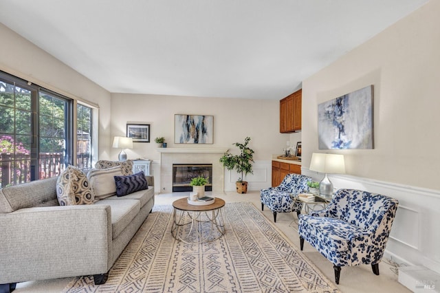 271 Antigua Way, Vallejo, CA 94591 - living area with a fireplace, light colored carpet, and a wainscoted wall