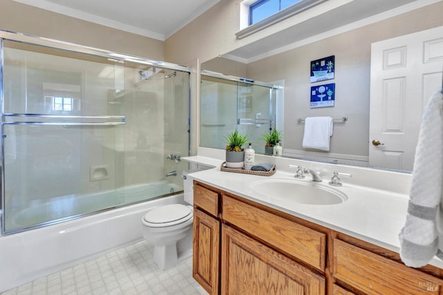271 Antigua Way, Vallejo, CA 94591 - full bathroom featuring vanity, ornamental molding, toilet, shower / bath combination with glass door, and tile patterned floors