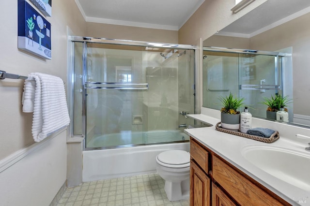 271 Antigua Way, Vallejo, CA 94591 - bathroom with vanity, toilet, tile patterned floors, enclosed tub / shower combo, and crown molding
