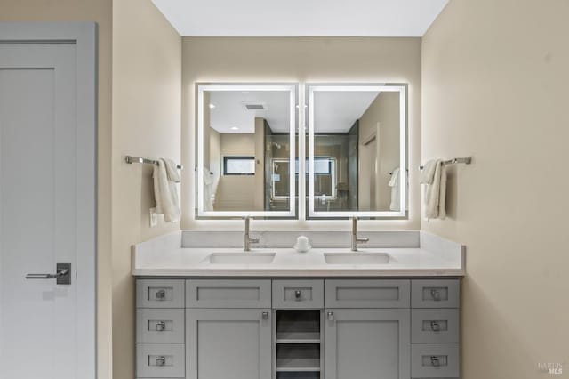 1108 Raymond Ave, Napa, CA 94559 - full bathroom with tiled shower, double vanity, a sink, and visible vents