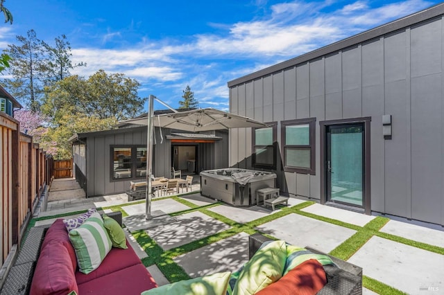 1108 Raymond Ave, Napa, CA 94559 - back of property featuring a patio area, outdoor lounge area, board and batten siding, and a fenced backyard