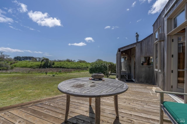 wooden deck featuring a lawn