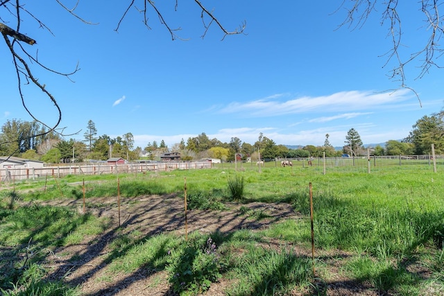 view of yard with a rural view and fence