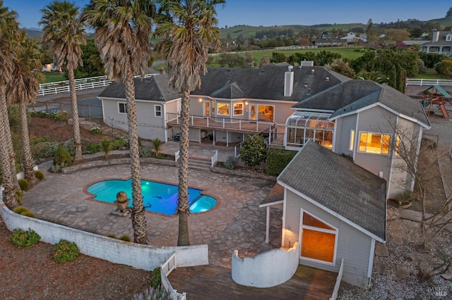 146 Shelina Vista Ln, Petaluma, CA 94952 - view of swimming pool featuring a wooden deck, a fenced in pool, a patio, and fence private yard