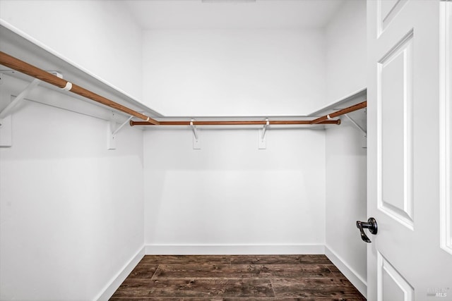 walk in closet featuring dark wood finished floors