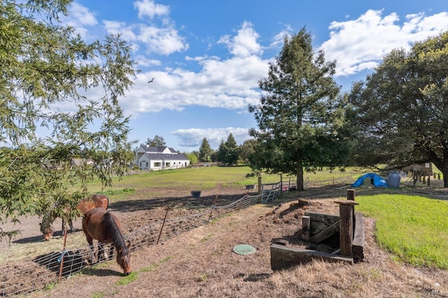 view of yard featuring a rural view and fence