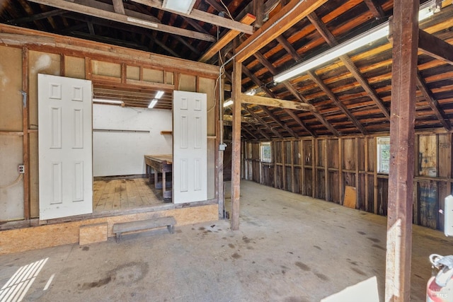 miscellaneous room with lofted ceiling
