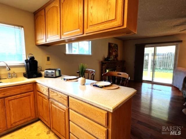 kitchen with a wealth of natural light, a peninsula, and light countertops