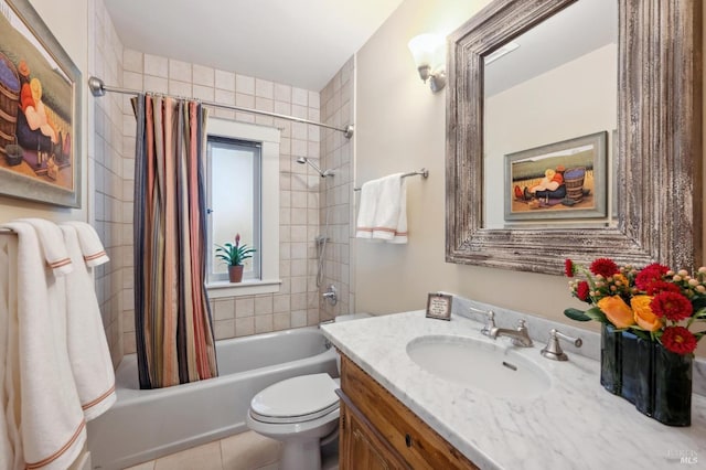 bathroom with vanity, toilet, and shower / tub combo