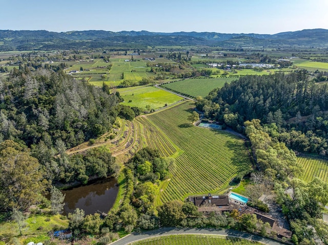 drone / aerial view with a rural view and a mountain view