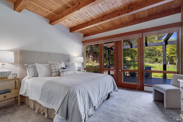 carpeted bedroom with crown molding and visible vents