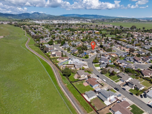 aerial view featuring a residential view and a mountain view