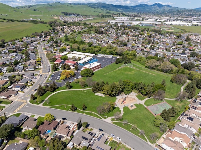 bird's eye view with a mountain view and a residential view