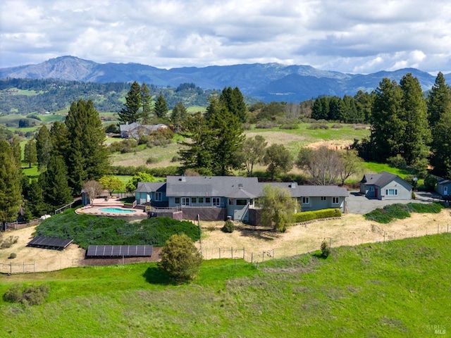 bird's eye view with a mountain view