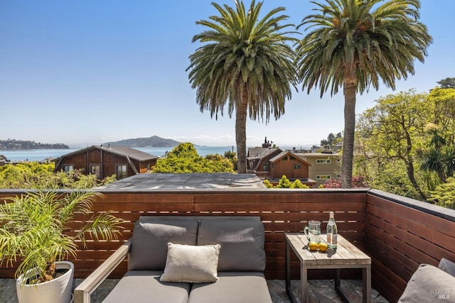 balcony featuring a mountain view