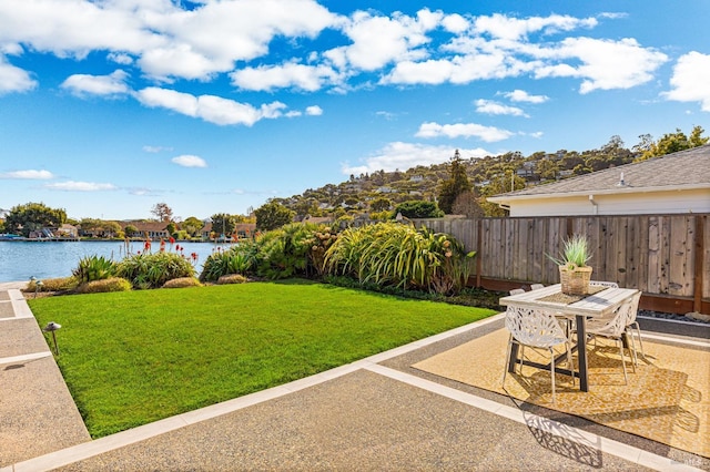 13 Leeward Rd, Belvedere, CA 94920 - view of yard featuring a patio, fence, and a water view