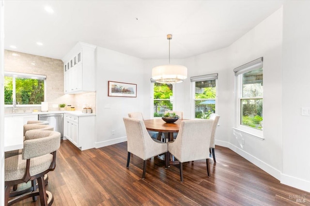 433 Tee Ct, Healdsburg, CA 95448 - dining room with dark wood-style flooring, baseboards, and a healthy amount of sunlight