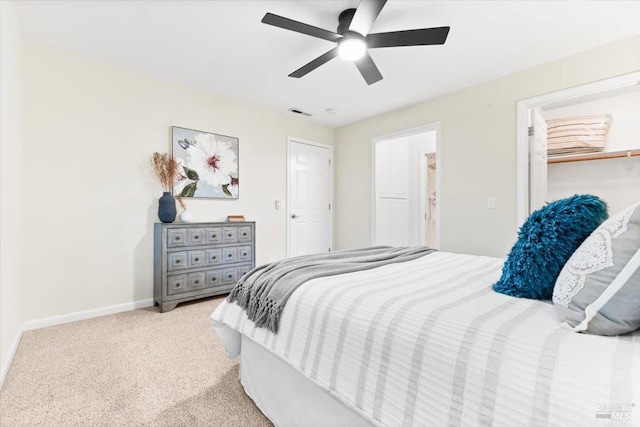 433 Tee Ct, Healdsburg, CA 95448 - bedroom with a closet, light colored carpet, a ceiling fan, visible vents, and baseboards