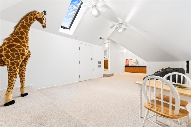 433 Tee Ct, Healdsburg, CA 95448 - additional living space featuring vaulted ceiling with skylight, ceiling fan, carpet flooring, and visible vents