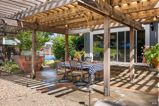 433 Tee Ct, Healdsburg, CA 95448 - view of patio with a pergola, outdoor dining area, a grill, and an outdoor kitchen