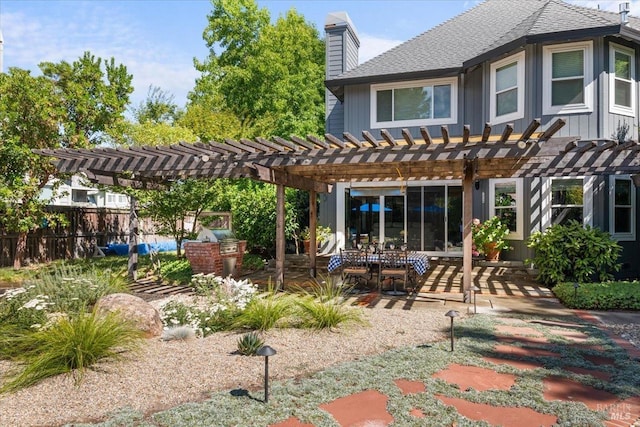 433 Tee Ct, Healdsburg, CA 95448 - rear view of property with roof with shingles, fence, a chimney, and a pergola